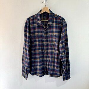 J. Crew Flannel Shirt Size XL Mens Plaid Button Front Blue Gray Red Yellow